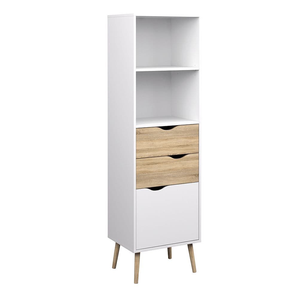 Freja Bookcase 2 Drawers 1 Door in White and Oak